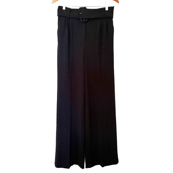 Express Womens Black High Rise Wide Leg Belted Trousers Career Pants Sz 8R - Picture 1 of 13